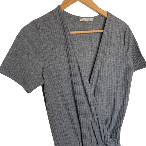 Zara Trafulc Wrap Maxi Jumpsuit Short Sleeve Ribbed V Neck Grey Size S - Picture 5 of 9